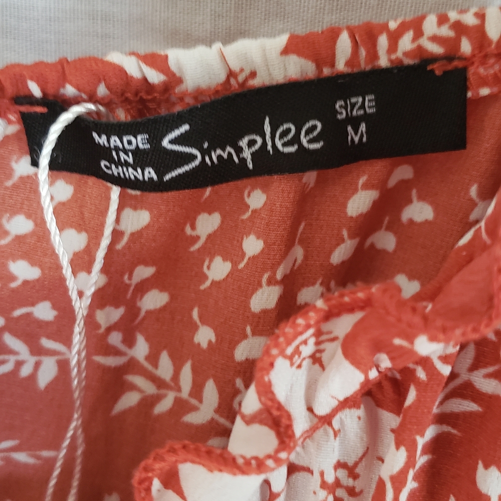 Simplee Rust and White Floral Dress. Medium. Light Weight. Ankle Length. Summer - Picture 6 of 8